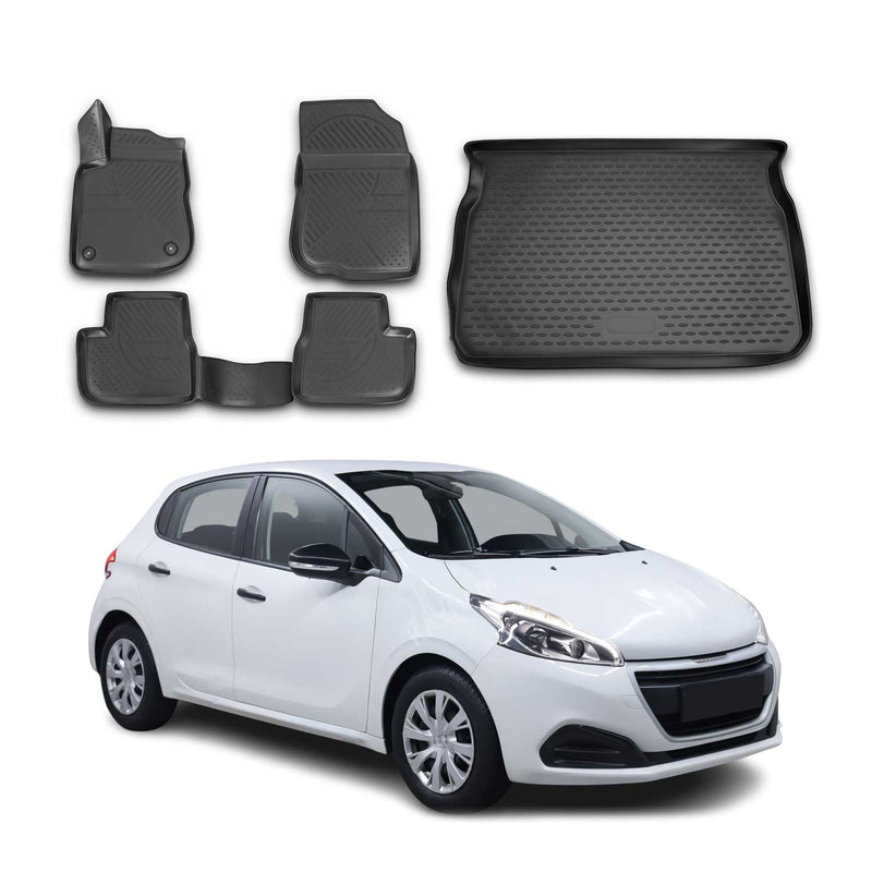 Kit Tapis de sol et coffre pour Peugeot 208 2012-2019 en Caoutchouc TPE Noir