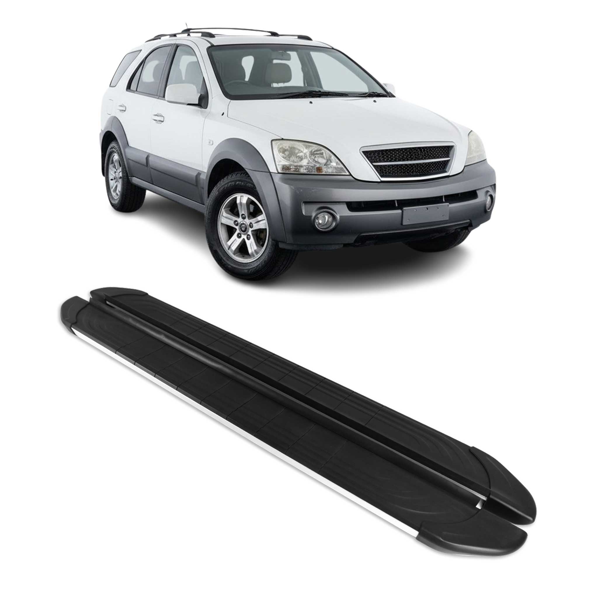 Marchepieds Latéraux pour Kia Sorento 2002-2009 Aluminium Gris Noir 2Pcs