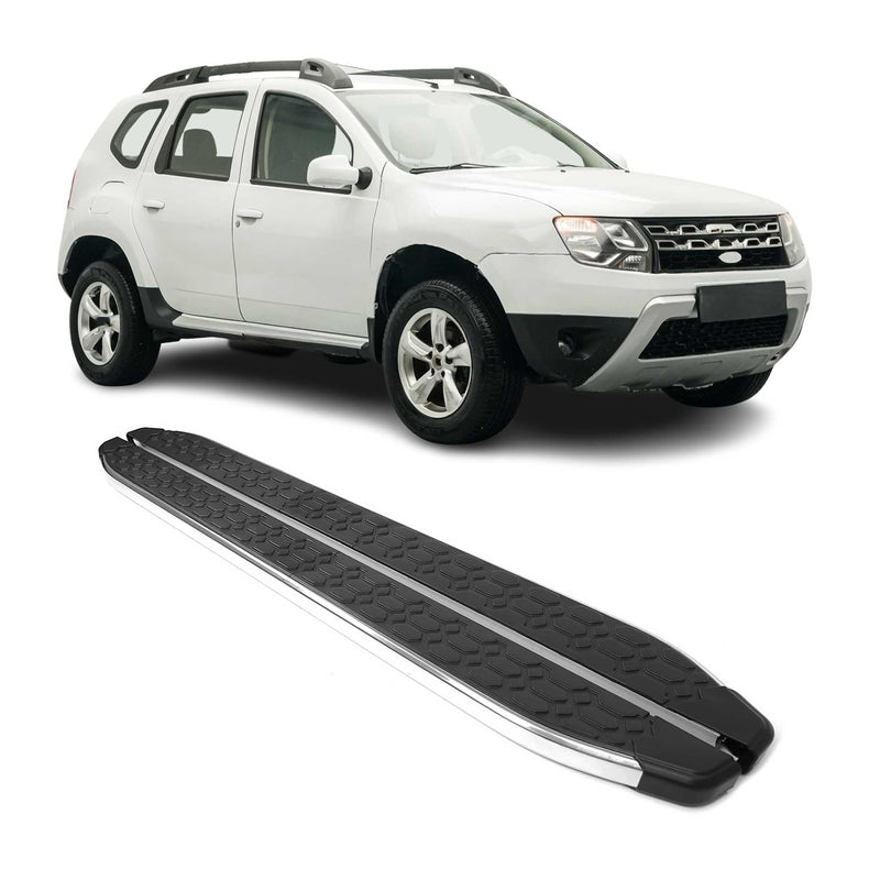 Marchepieds Latéraux pour Dacia Duster 2010-2018 inox Brillant Argent Noir 2Pcs