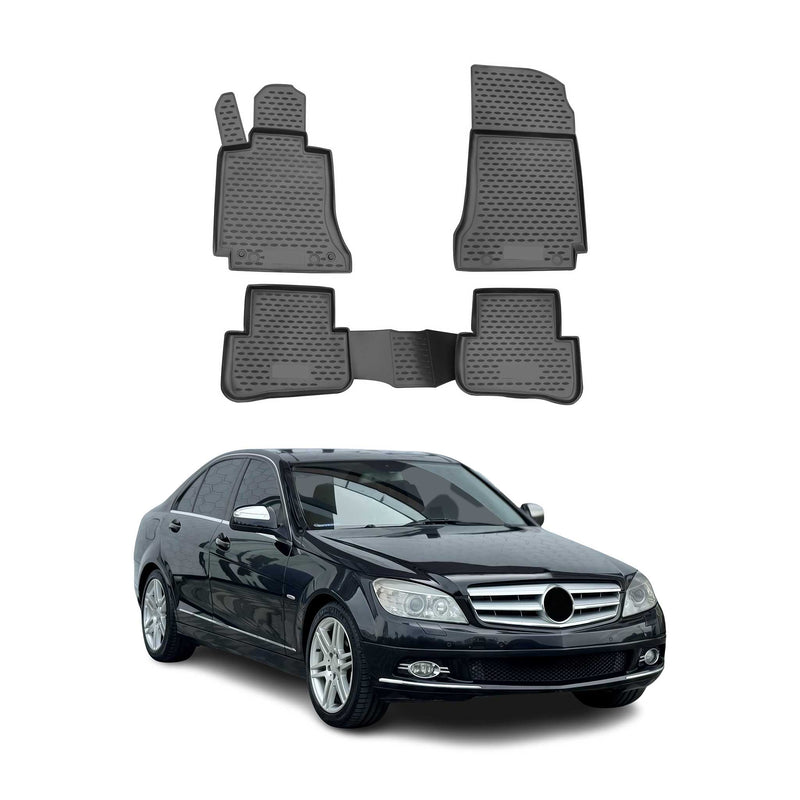 OMAC Tapis de sol pour Mercedes Classe C W204 S204 2007-2014 en caoutchouc Noir