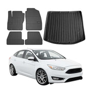 Kit Tapis de sol et coffre pour Ford Focus mk3 2011-2018 Berline TPE Noir