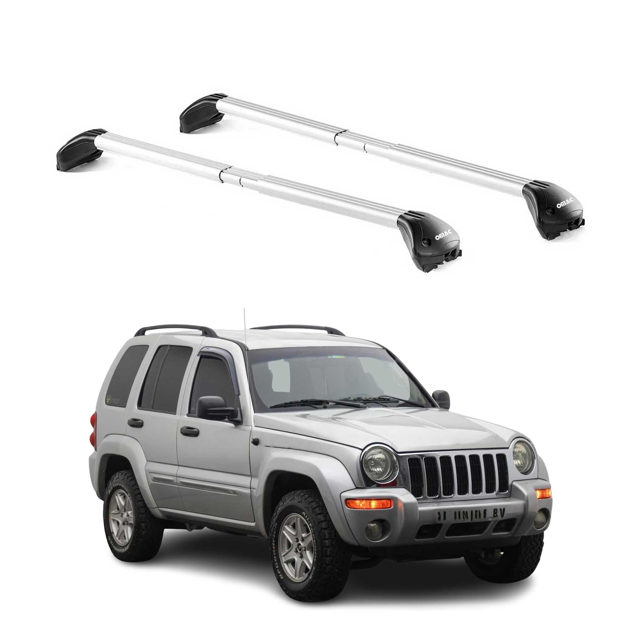 Barres de toit pour Jeep Cherokee KJ 2001-2008 5P Gris Argenté 2 pièces ABE