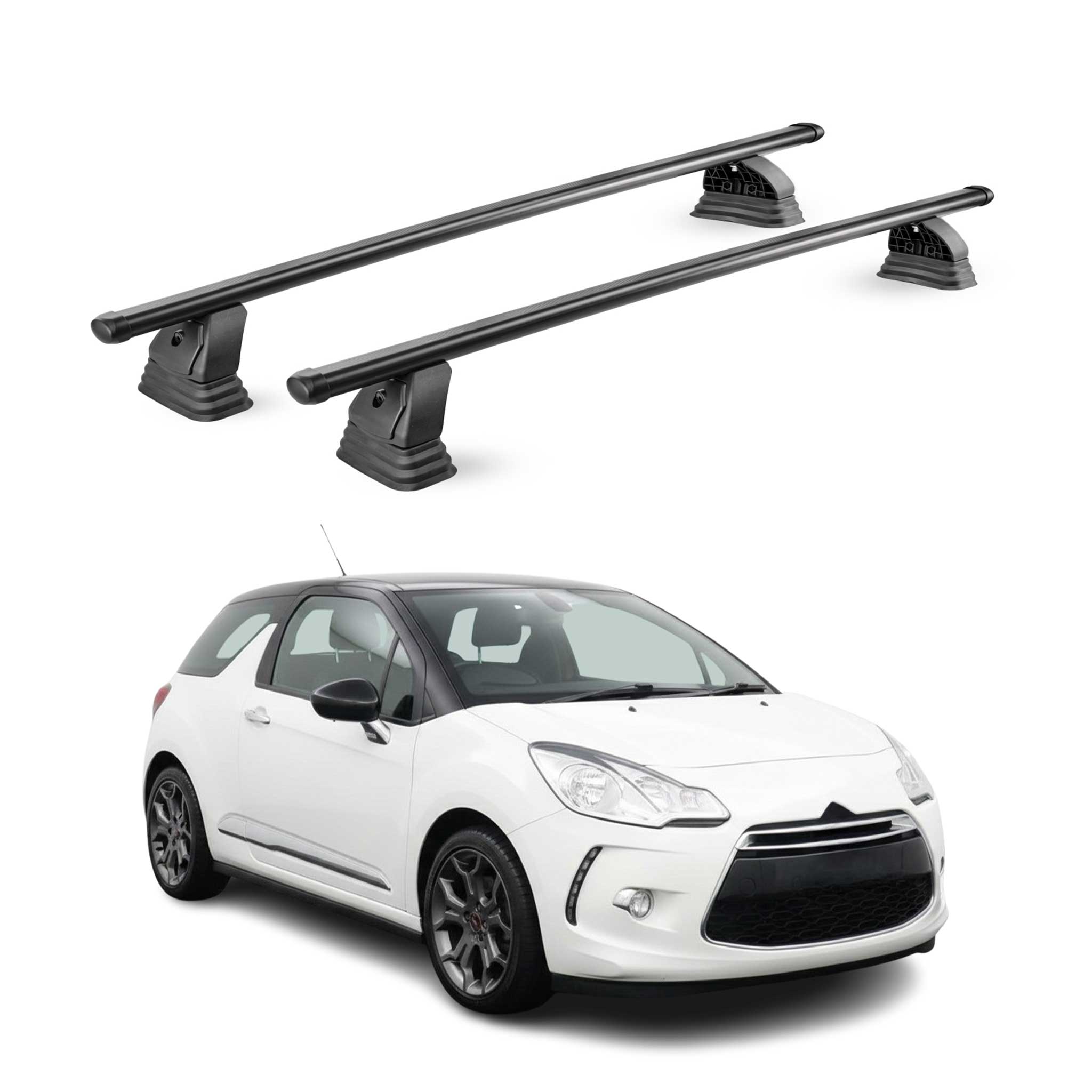 Barres de toit transversales acier pour DS 3 I 2010-2019 TÜV 75 kg Noir 2Pcs