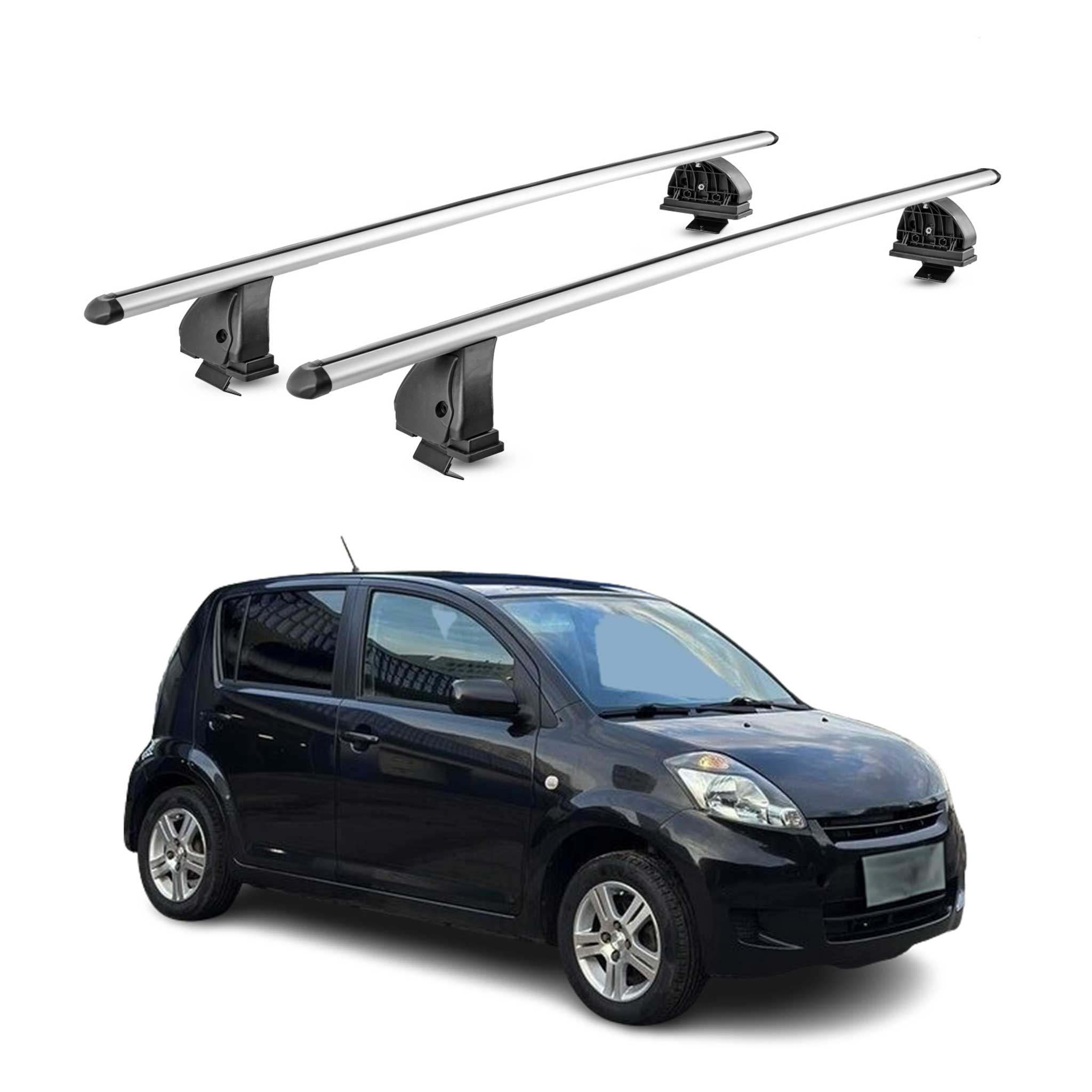 Barres de toit transversales Alu pour Daihatsu Sirion II 2005-2015 TÜV Gris 2Pcs