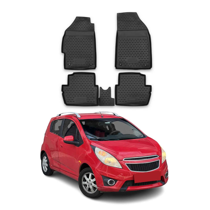 Tapis de sol pour Chevrolet Spark 2015-2024 en caoutchouc TPE 3D Noir 4Pcs