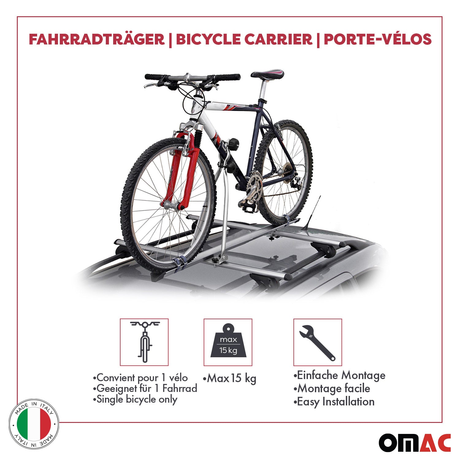 Menabo Porte-vélo de toit Huggy Pour 1 Vélo 15kg en Acier Argent