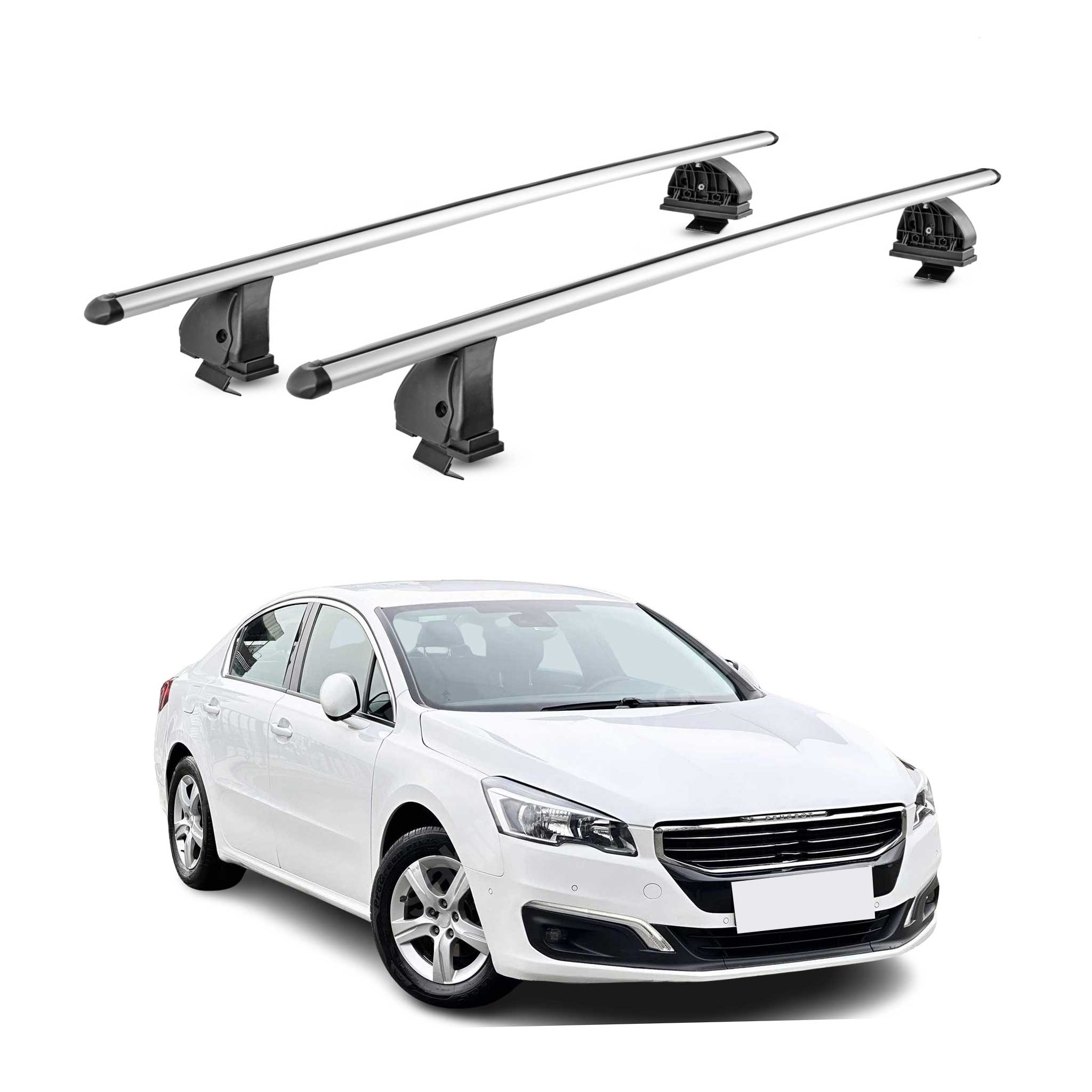 Barres de toit transversales Alu pour Peugeot 508 I Berline 2011-2018 Gris 2Pcs