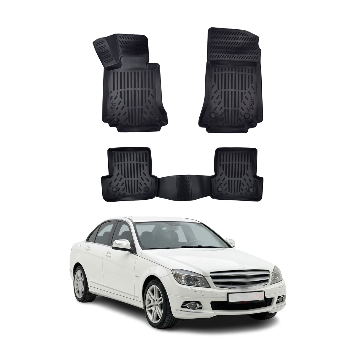 Tapis de sol pour Mercedes Classe C W204 2007-2015 Noir 3D en TPE 4Pcs