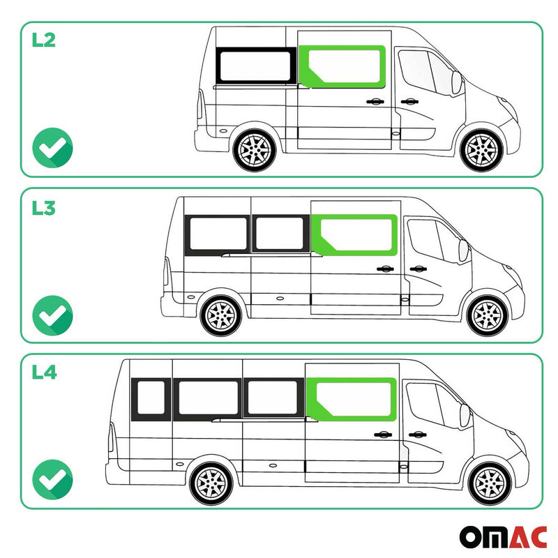 Vitre de Porte pour Opel Movano 2010–2021 Droit Porte coulissante L2 L3 L4 H2