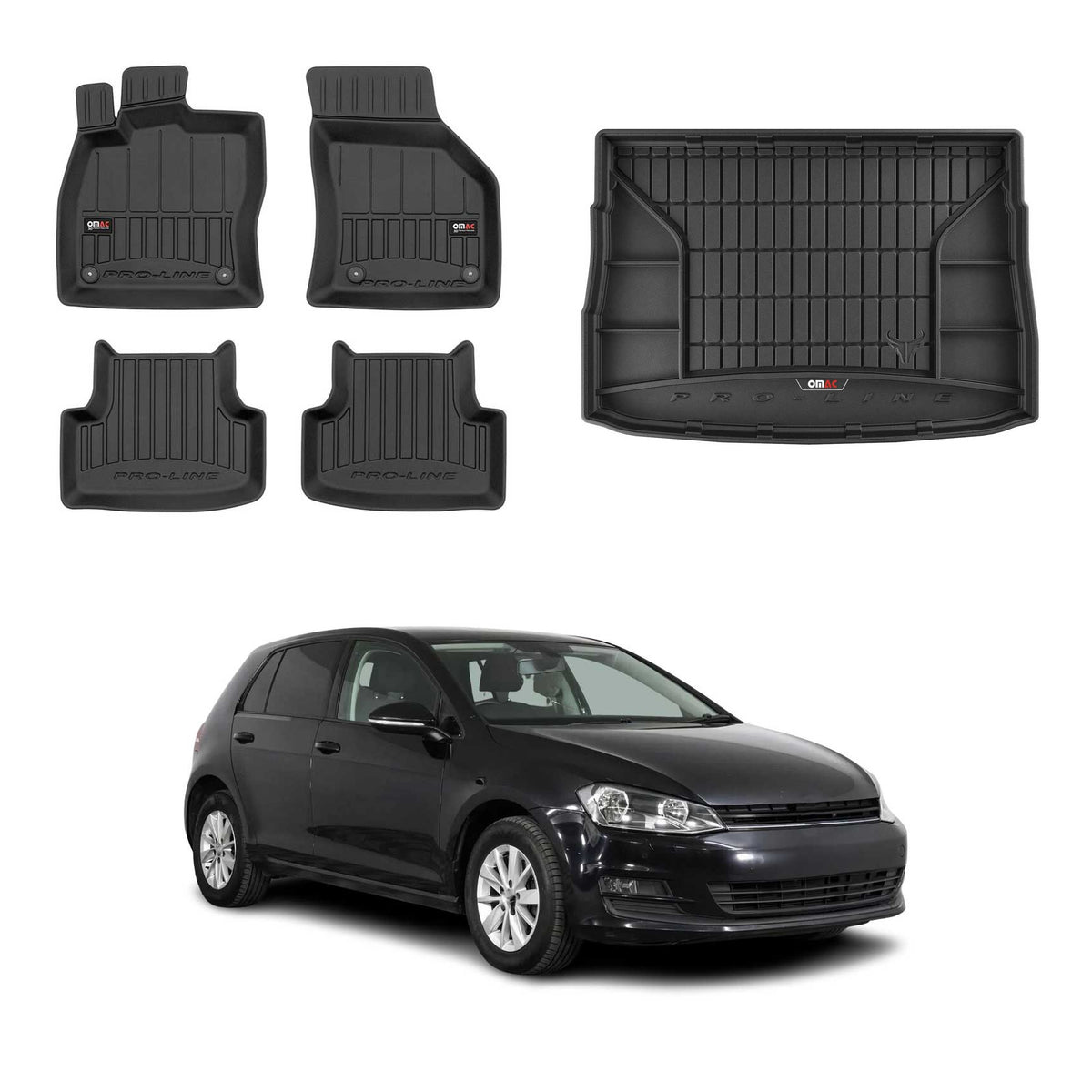 Kit Tapis de Sol et Coffre pour VW Golf mk7 HB 2012-2019 supérieure Noir TPE
