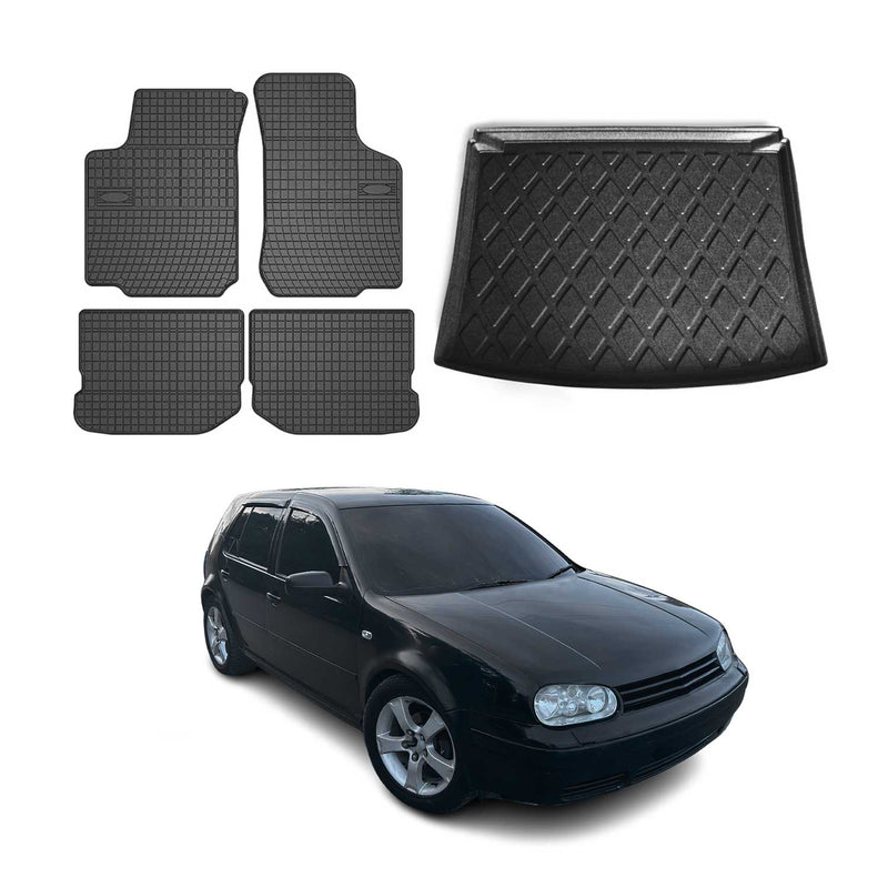 Kit Tapis de sol et coffre pour VW Golf IV 1998-2004 TPE Noir