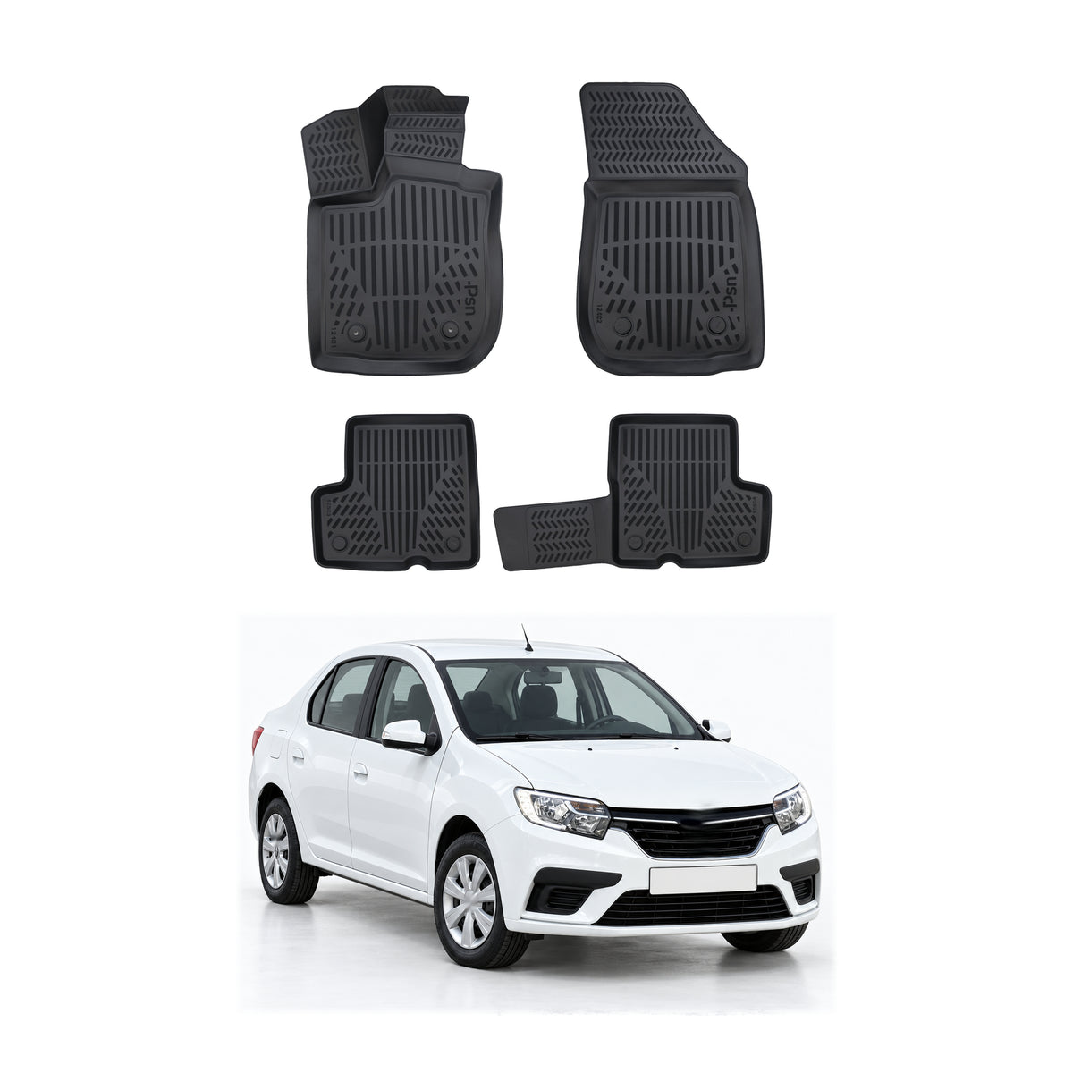 Tapis de sol pour Dacia Logan 2 2013-2020 Noir 3D en Caoutchouc TPE 4Pcs