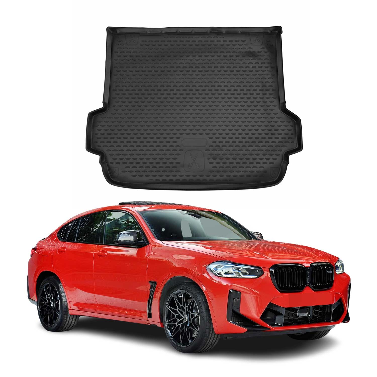 OMAC Tapis de coffre pour BMW X4 G02 2018-2024 sur mesure en caoutchouc Noir