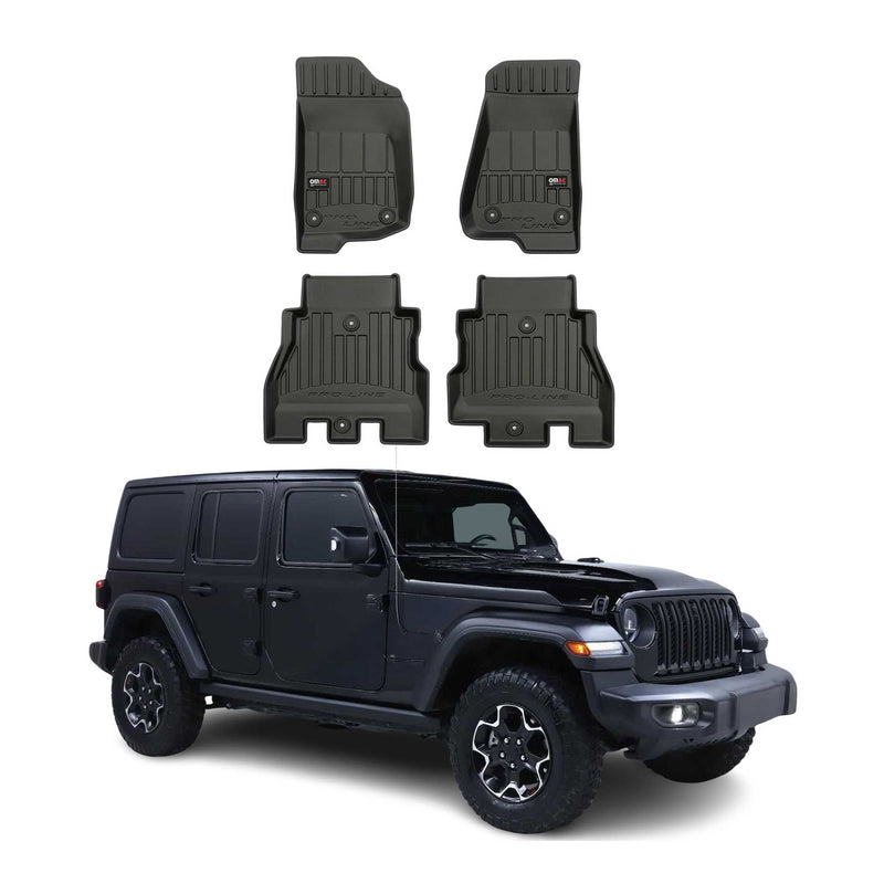 OMAC Tapis de sol en caoutchouc pour Jeep Wrangler 2018-2025 Noir Premium