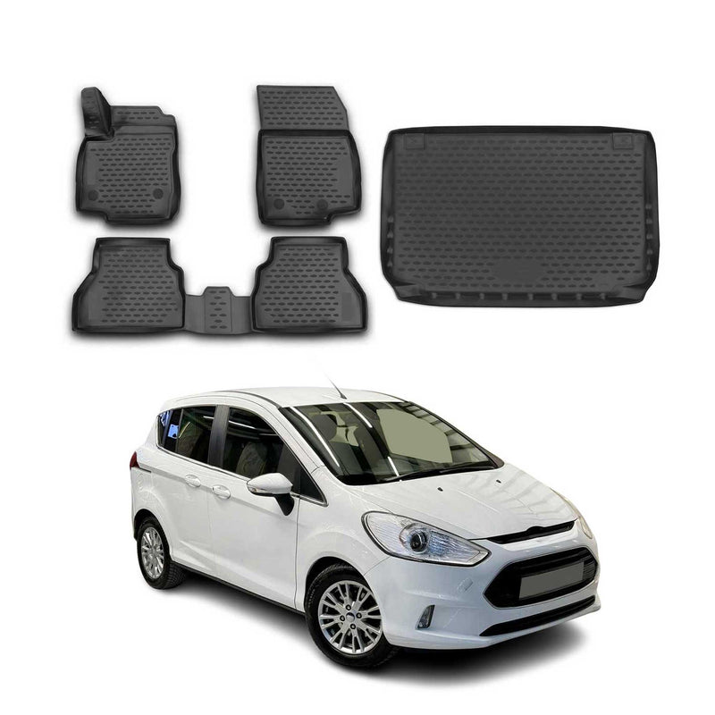 Kit Tapis de sol et coffre pour Ford B-Max 2012-2021 en Caoutchouc TPE Noir