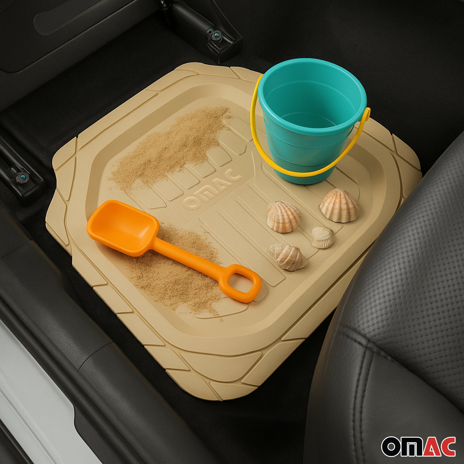 OMAC Tapis de sol en caoutchouc 3D toutes saisons beige 4 pièces