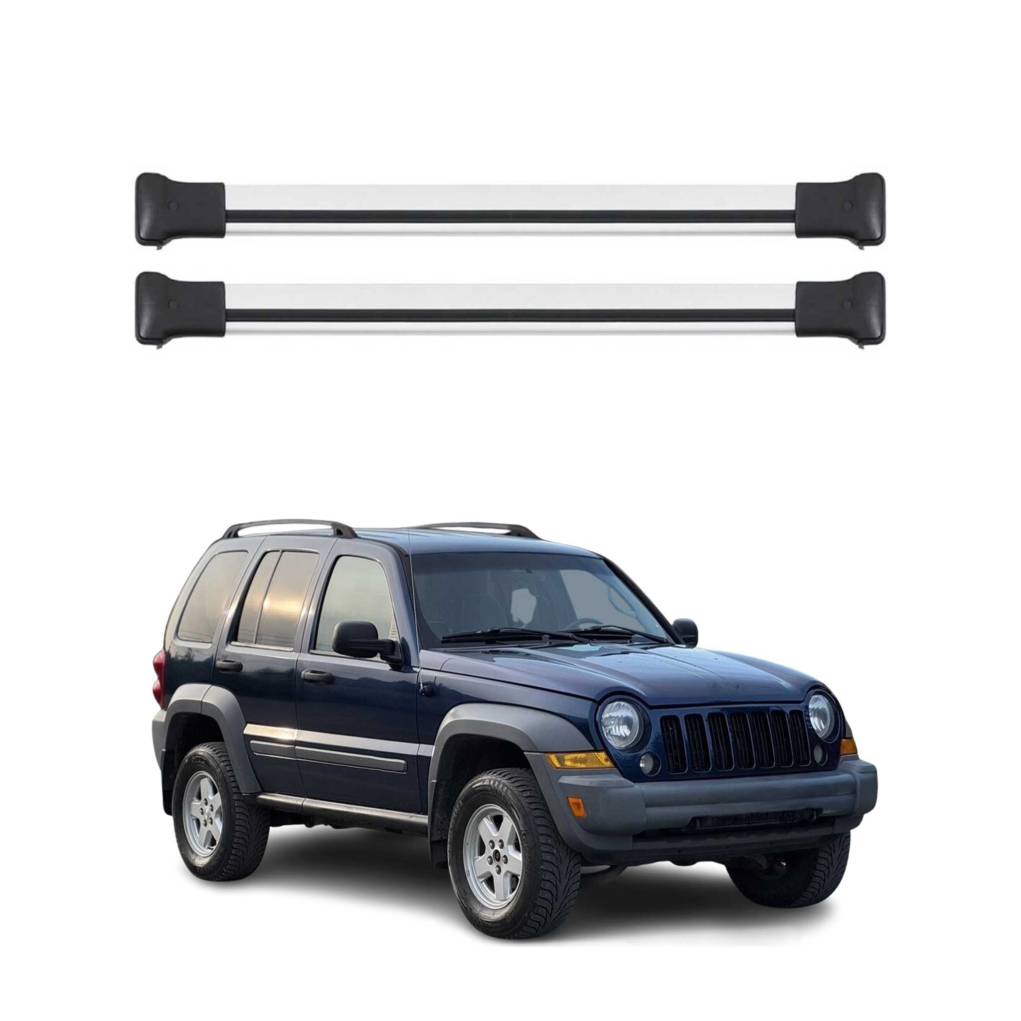 Barres de toit transversales pour Jeep Liberty Kj 2002-2007 Aluminium Gris