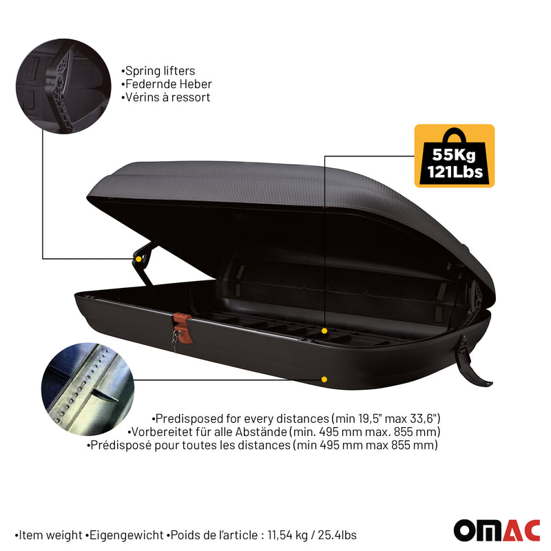 OMAC Coffre de toit 320 litres en fibre de carbone texturée homologué