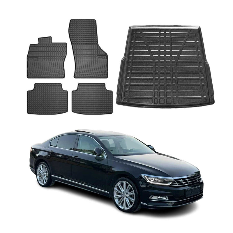Kit Tapis de sol et coffre pour VW Passat B8 2015-2024 TPE Noir