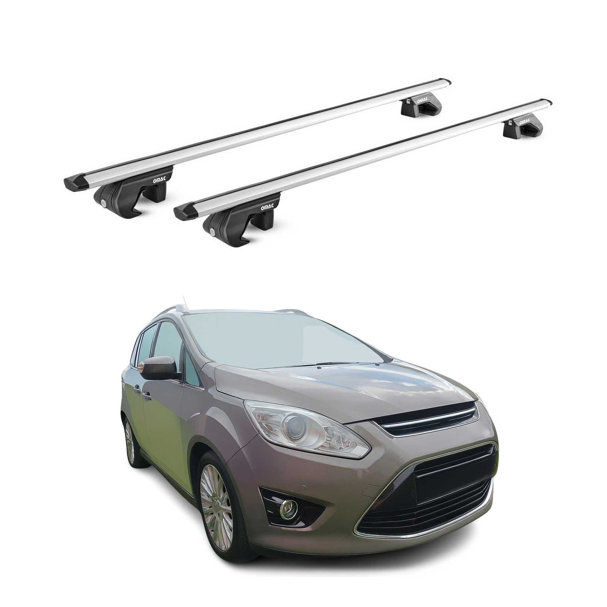 Barres de toit transversales ABE pour Ford C-Max 7 2010-2019 5 P Alu Gris 2x