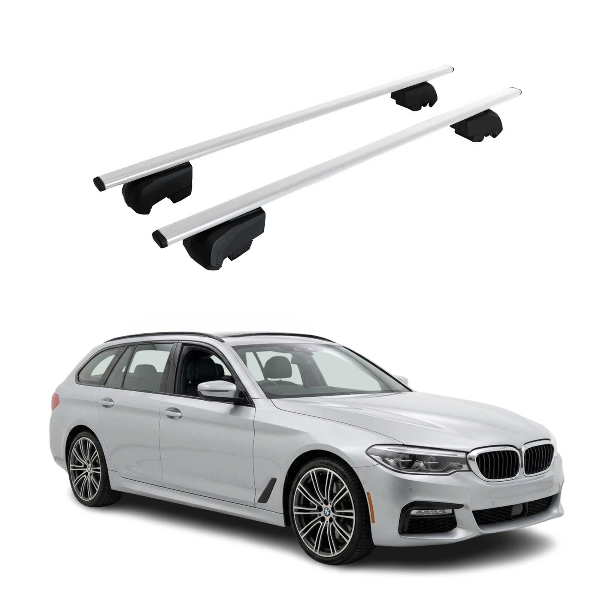 Barres de toit Transversales pour BMW Série 5 G31 Break 2017-2023 Fer Gris 2Pcs