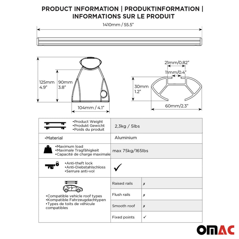 Menabo Barres de toit Transversales pour Fiat Doblo II Maxi 2015-2024 Alu Noir