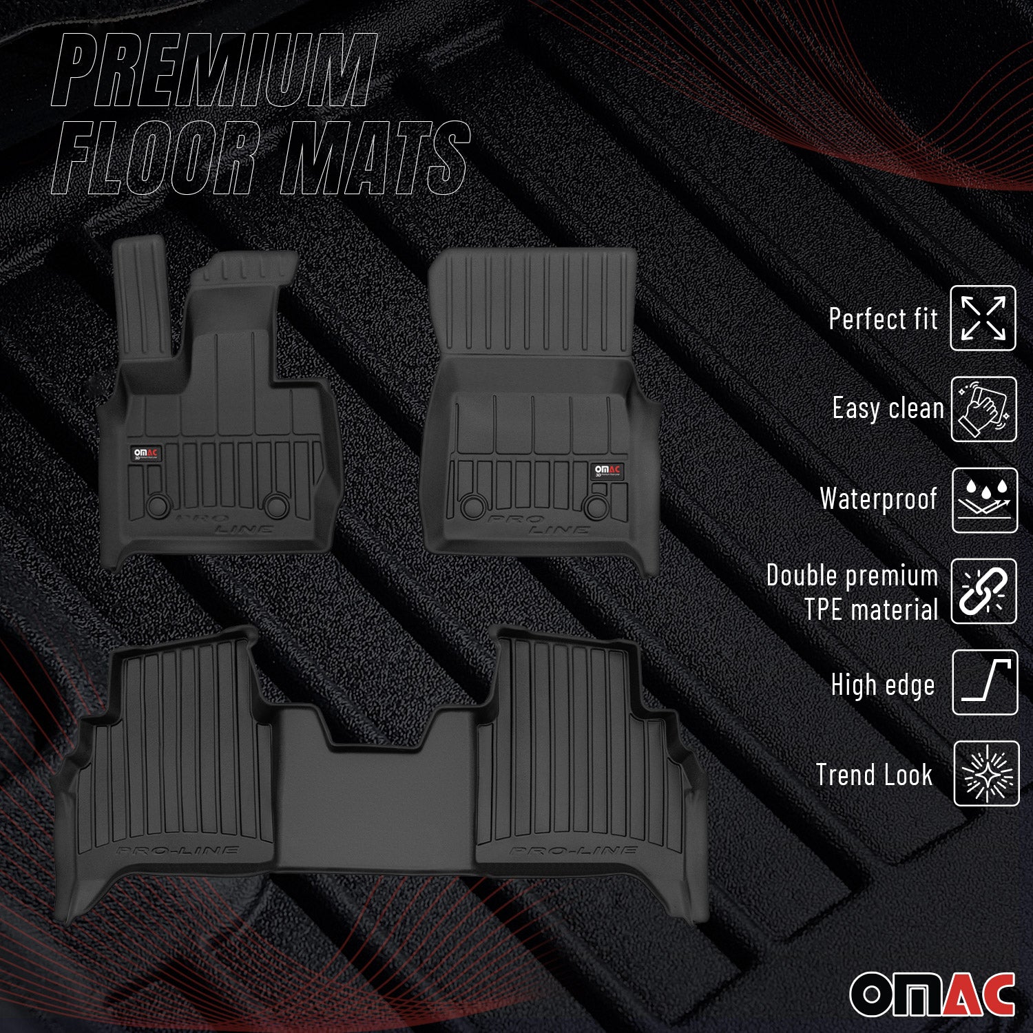 OMAC Tapis de sol noir pour Mercedes class G w460 2022-2026 3 pcs en TPE