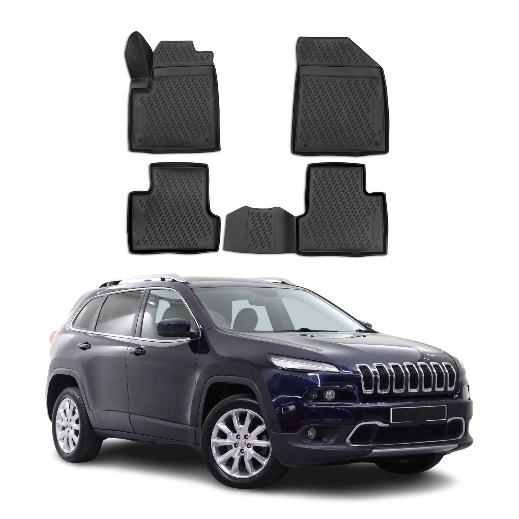 OMAC Tapis de sol pour Jeep Cherokee 2014-2023 en caoutchouc Noir