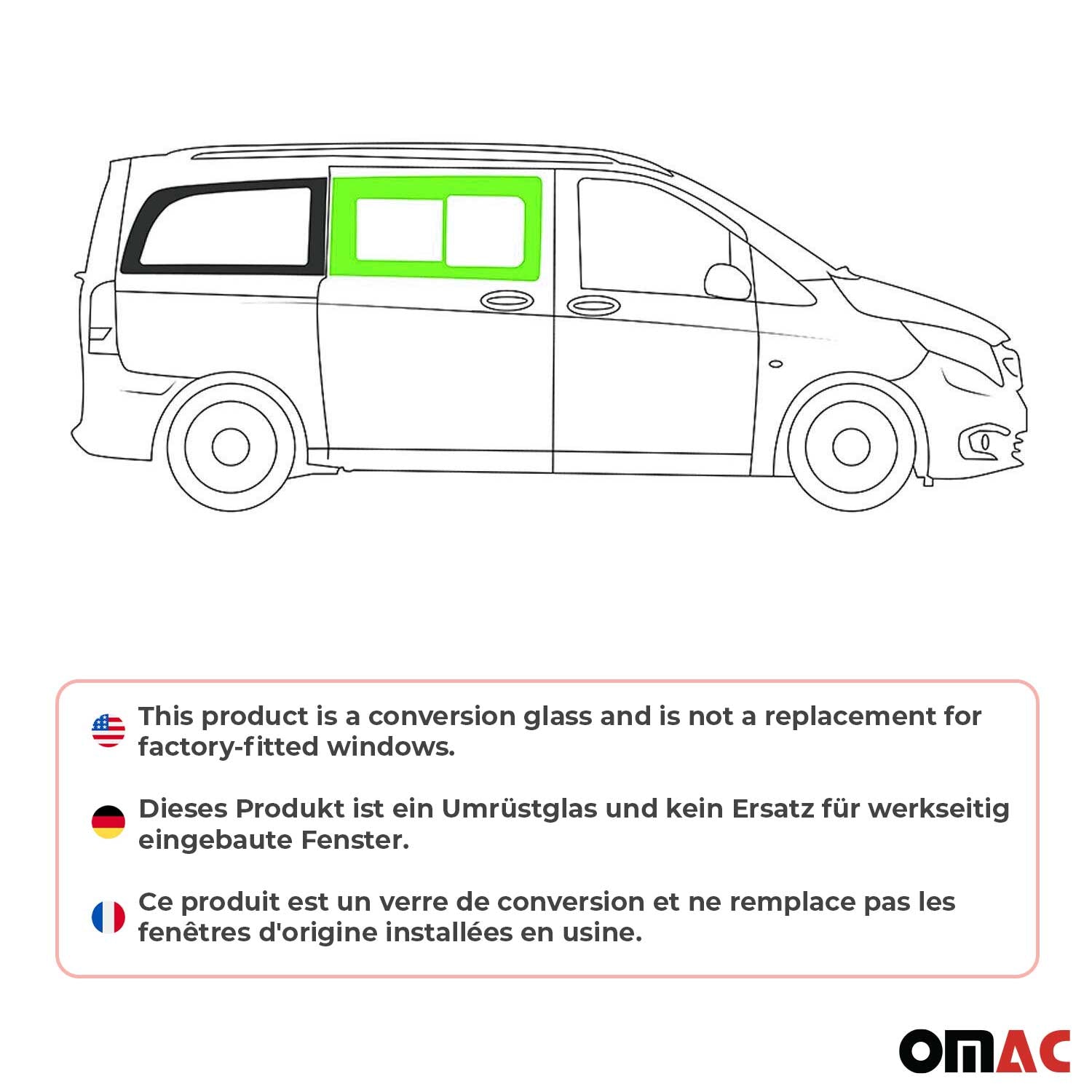 Vitre de Porte pour Mercedes Vito W447 2014-2026 L2 L3 Avant Droit Coulissante