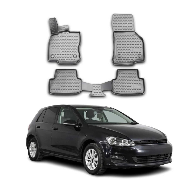 Tapis de sol pour VW Golf VII 2012-2019 en caoutchouc TPE 3D Gris 4Pcs