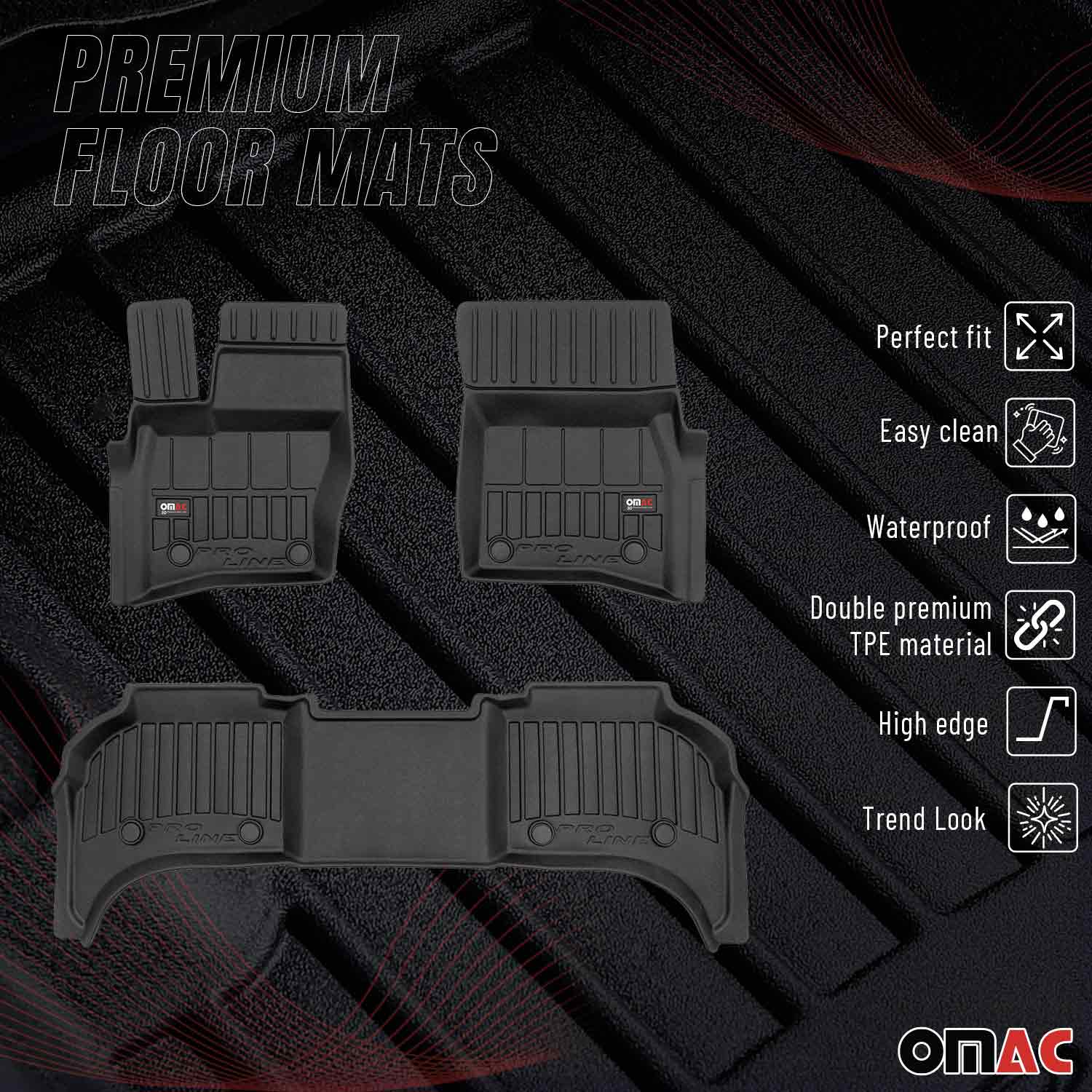 OMAC Tapis de sol en caoutchouc pour Land Rover Defender 2019-2025 Noir Premium