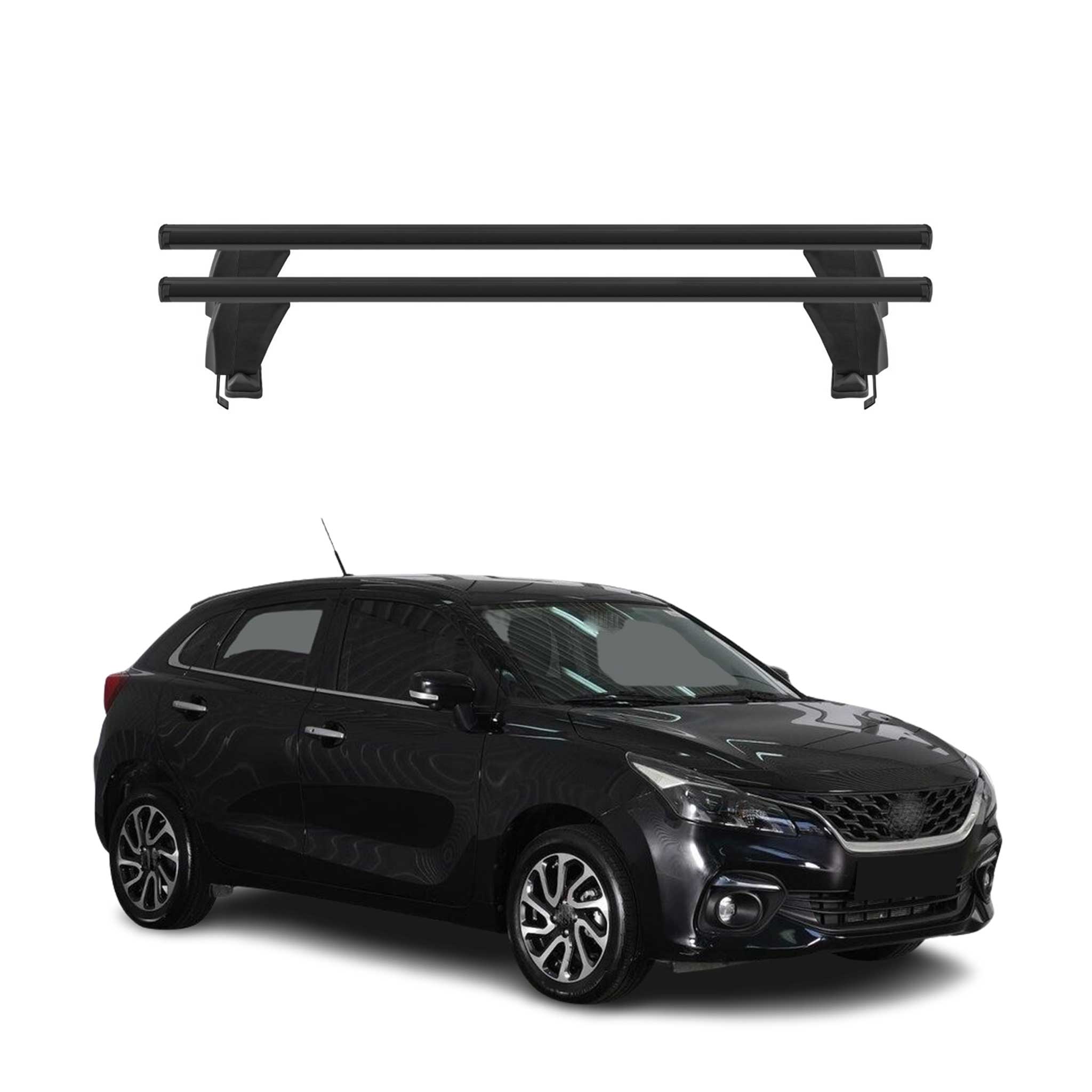 Menabo Barres de toit Transversales pour Suzuki Baleno 2019-2022 FL Noir ABE 2x