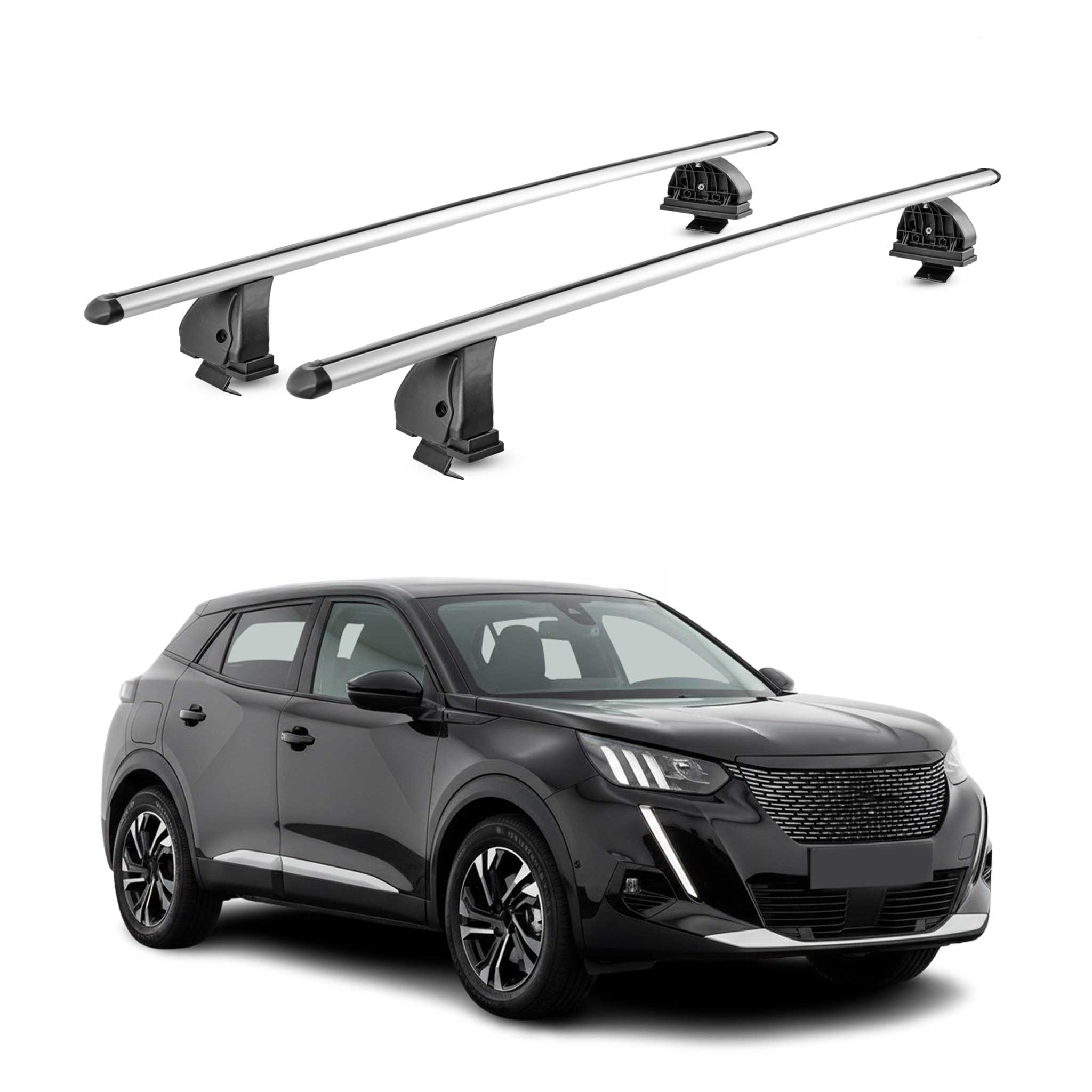 Barres de toit transversales Alu pour Peugeot 2008 2019-2026 TÜV 75 kg Gris 2Pcs