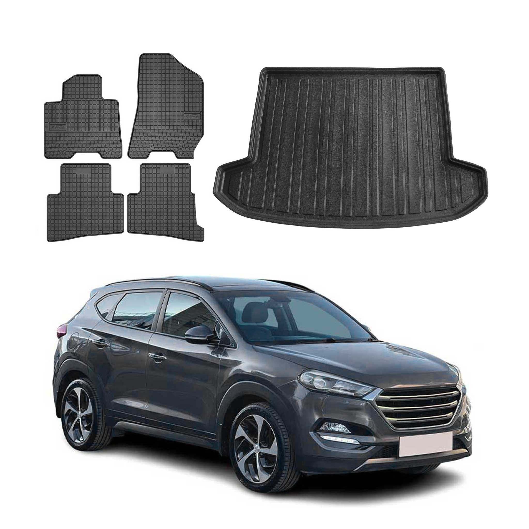 Kit Tapis de sol et coffre pour Hyundai Tucson 2015-2020 en Caoutchouc Noir