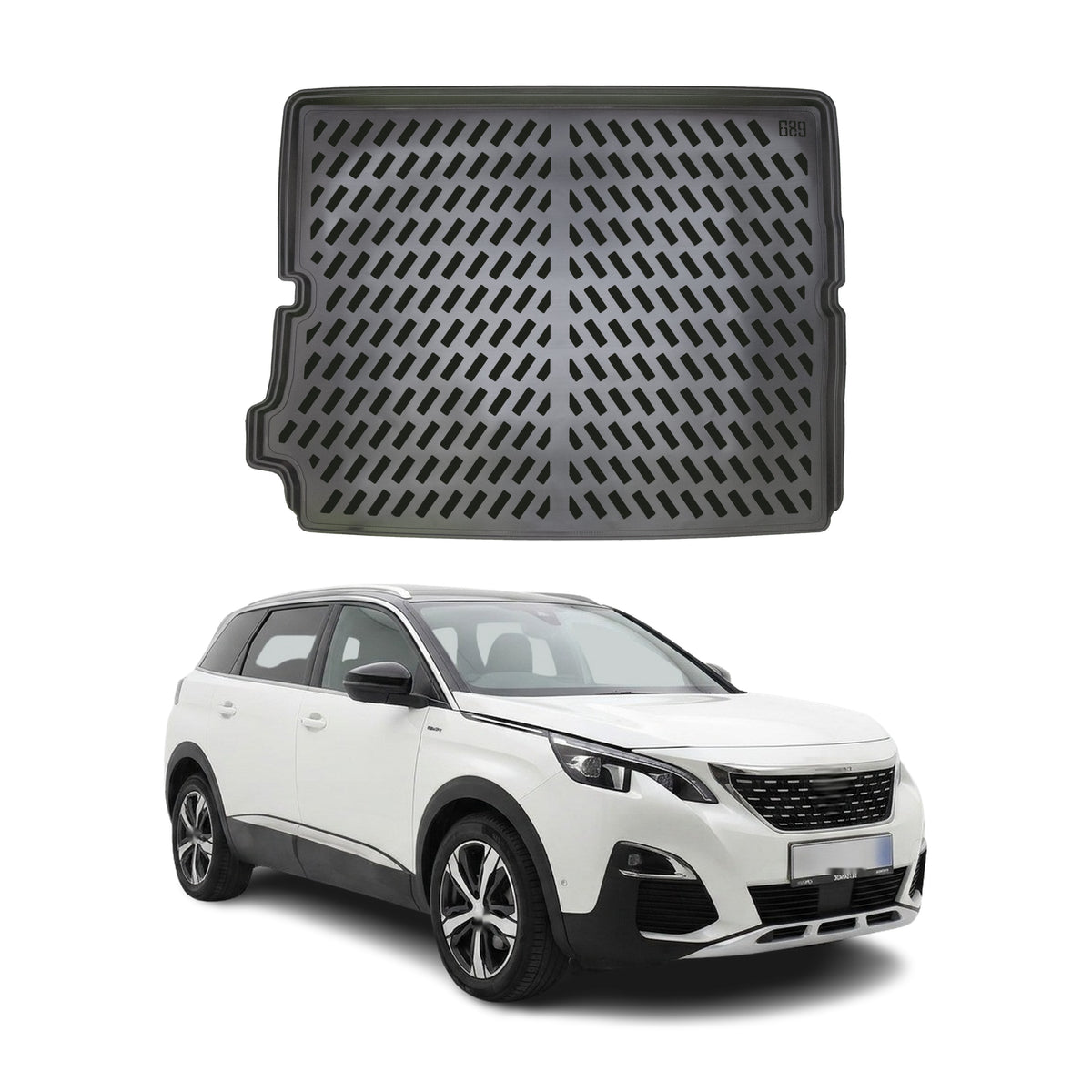 Tapis de coffre pour Peugeot 5008 2017-2023 Noir 3D en Caoutchouc TPE