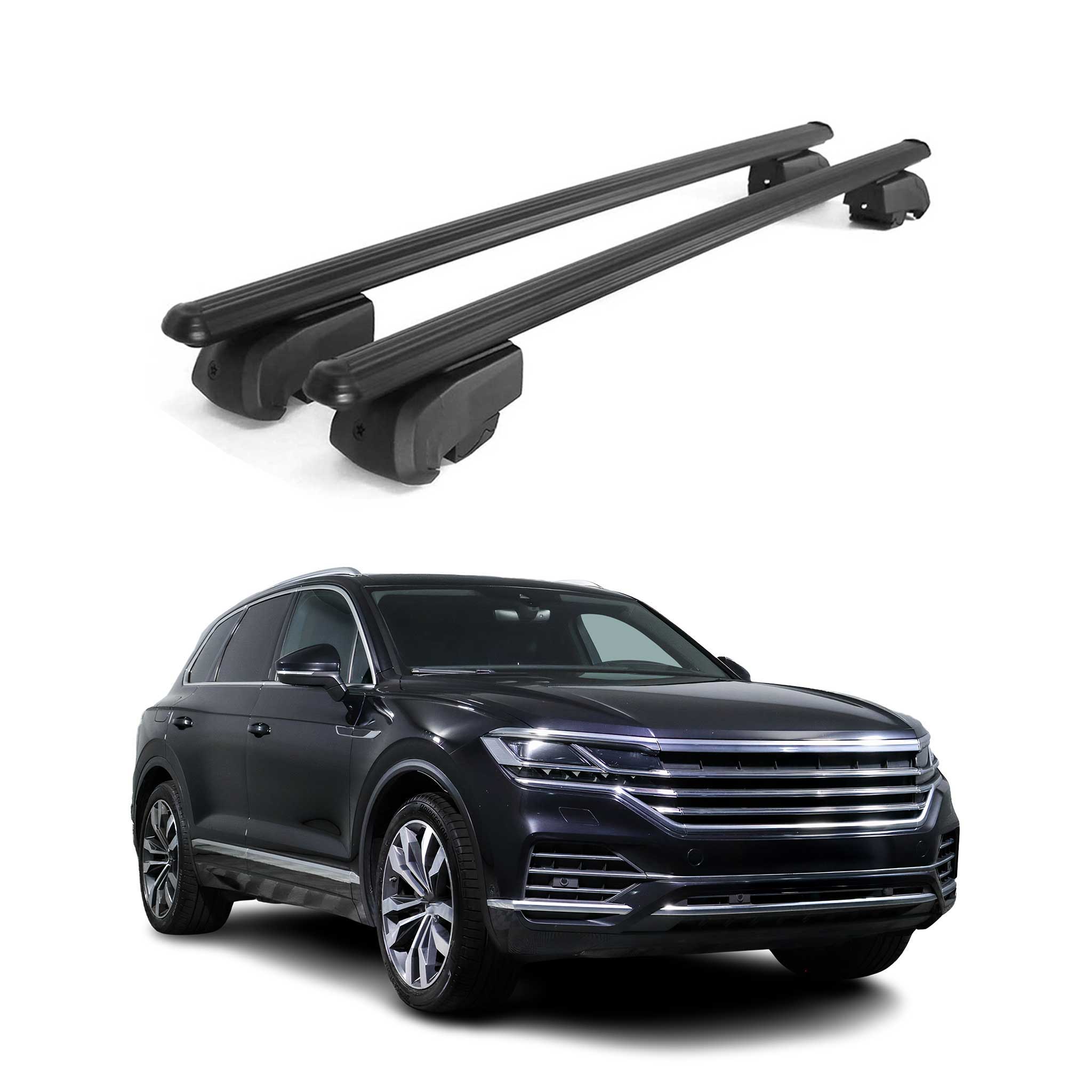Barres de toit Transversales pour VW Touareg III 2018-24 Pre-FL Alu 2x Noir ABE