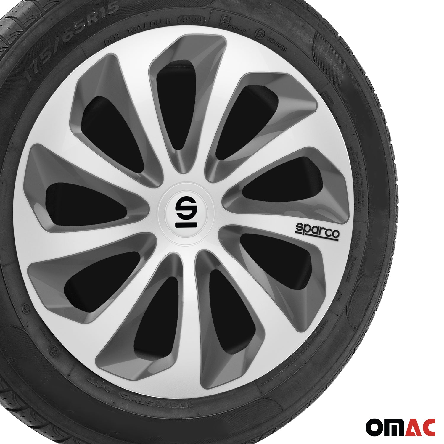SPARCO Jeu Enjoliveurs de Roues 15 Pouces en ABS Argenté Gris 4 piéces