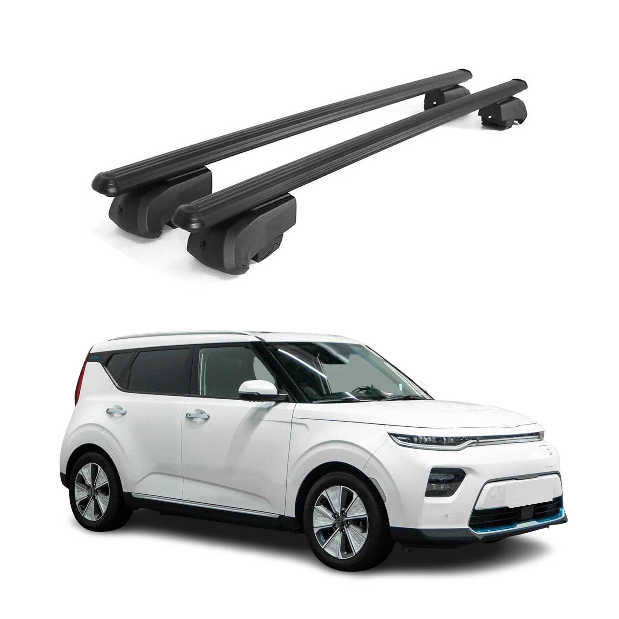 Barres de toit Transversales pour Kia Soul EV 2020-2023 Aluminium Noir ABE