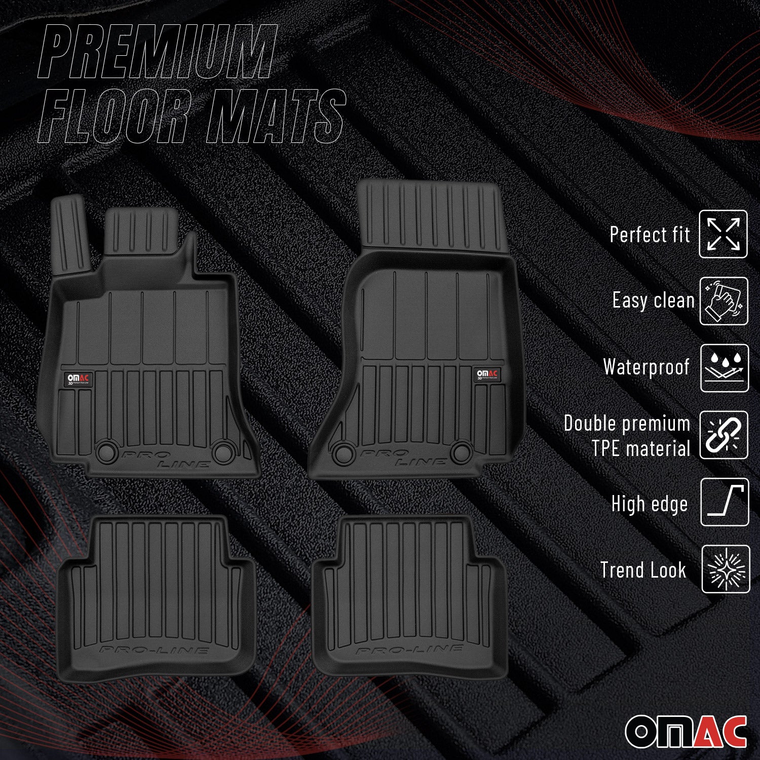OMAC Tapis de sol noir pour Mercedes Class C W206 2021-2025 4 pcs en TPE