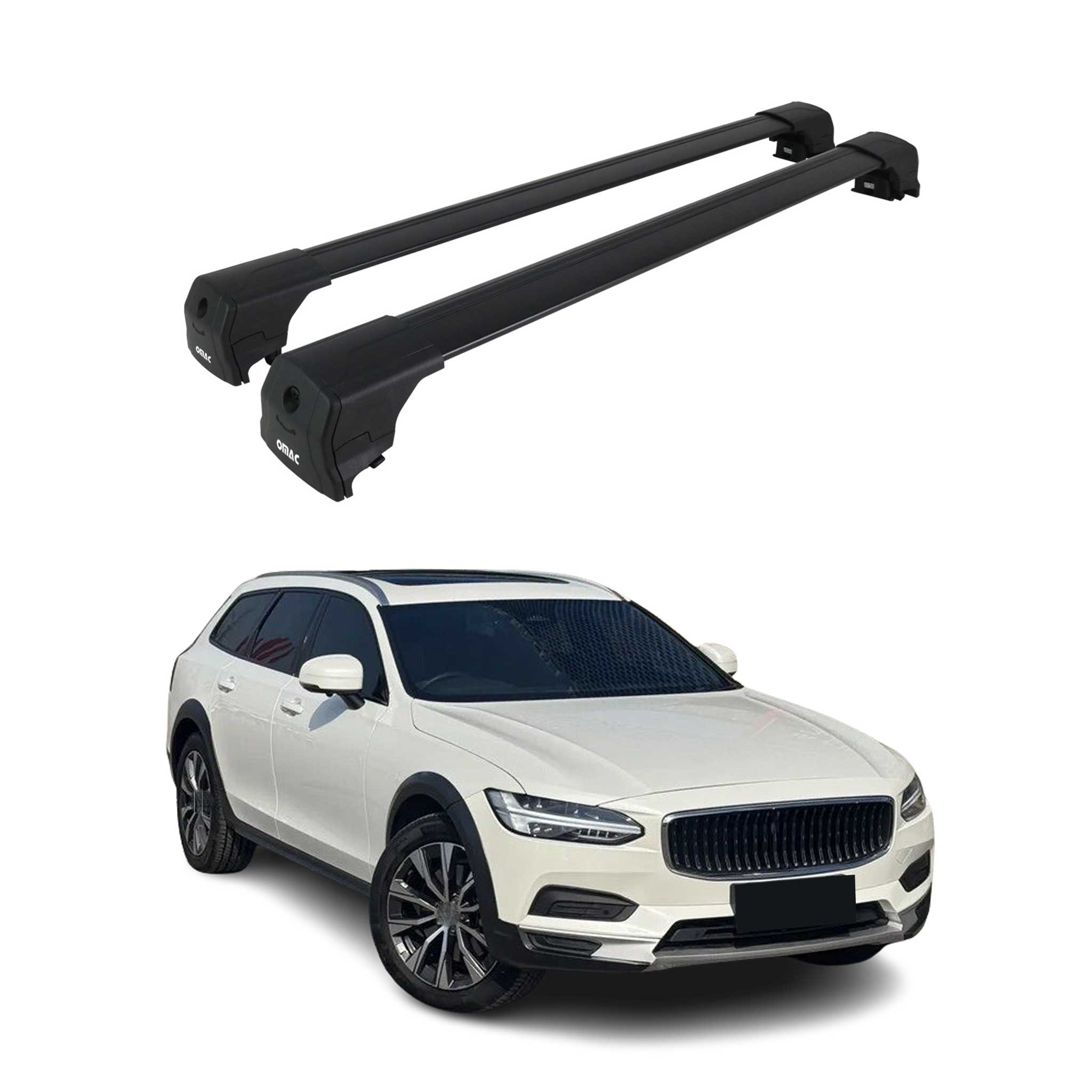 Barres de toit pour Volvo V90 V90 Cross Country 2016-25 Alu ABE Noir 2x