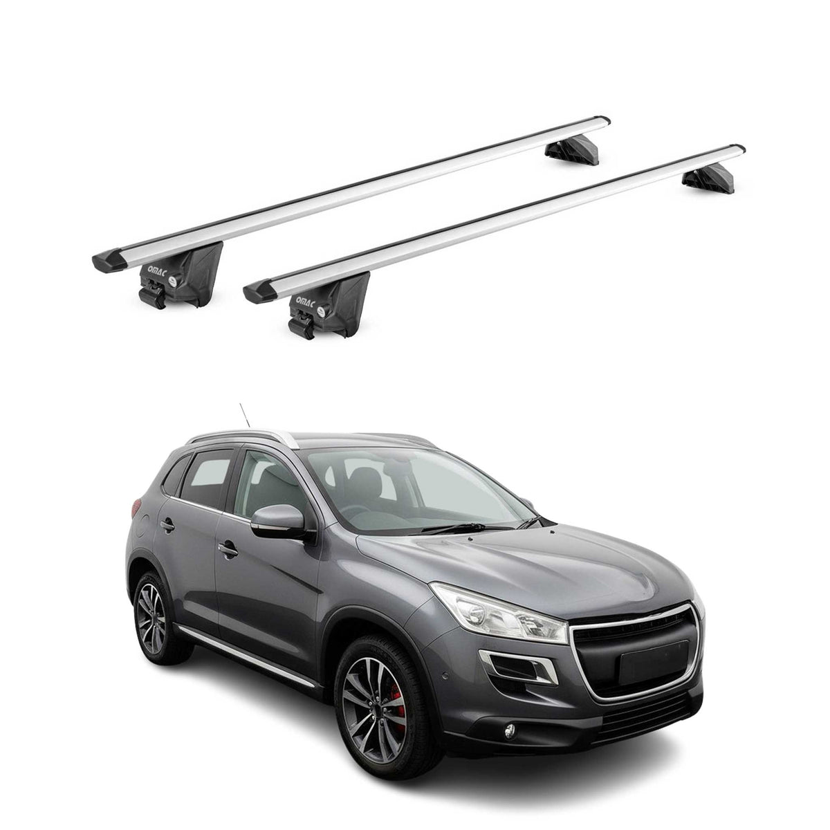 Barres de toit transversales pour Peugeot 4008 2012-2017 Aluminium Gris ABE