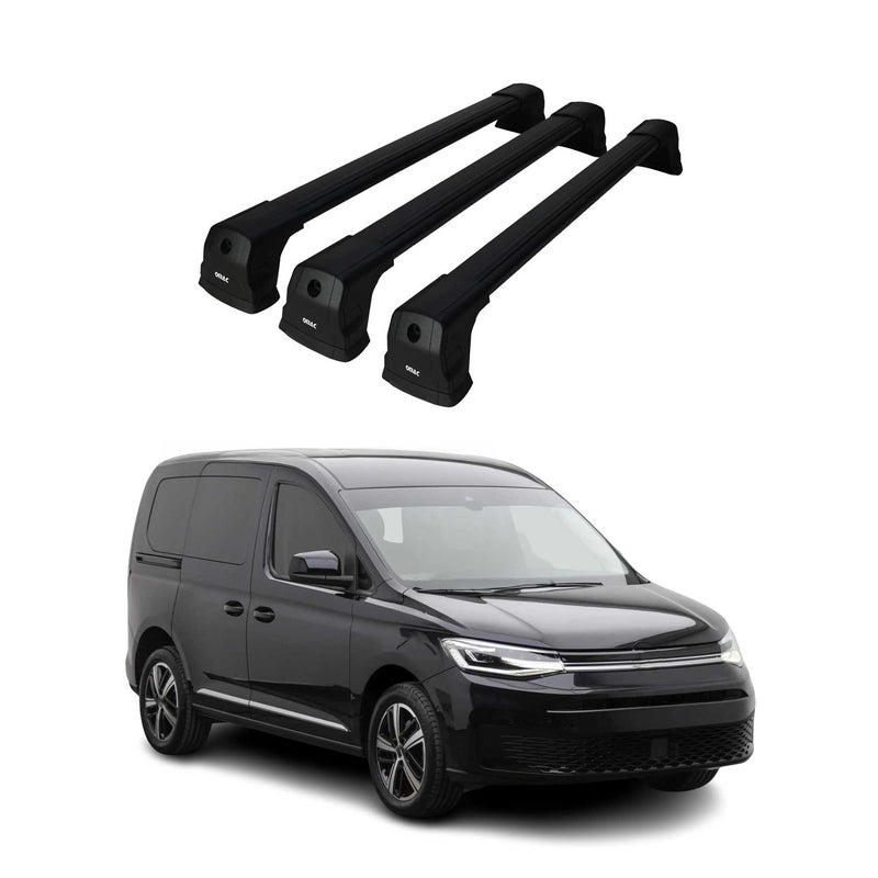Barres De Toit Transversales pour VW Caddy Maxi 2021-2025 VU Aluminium Noir 3x