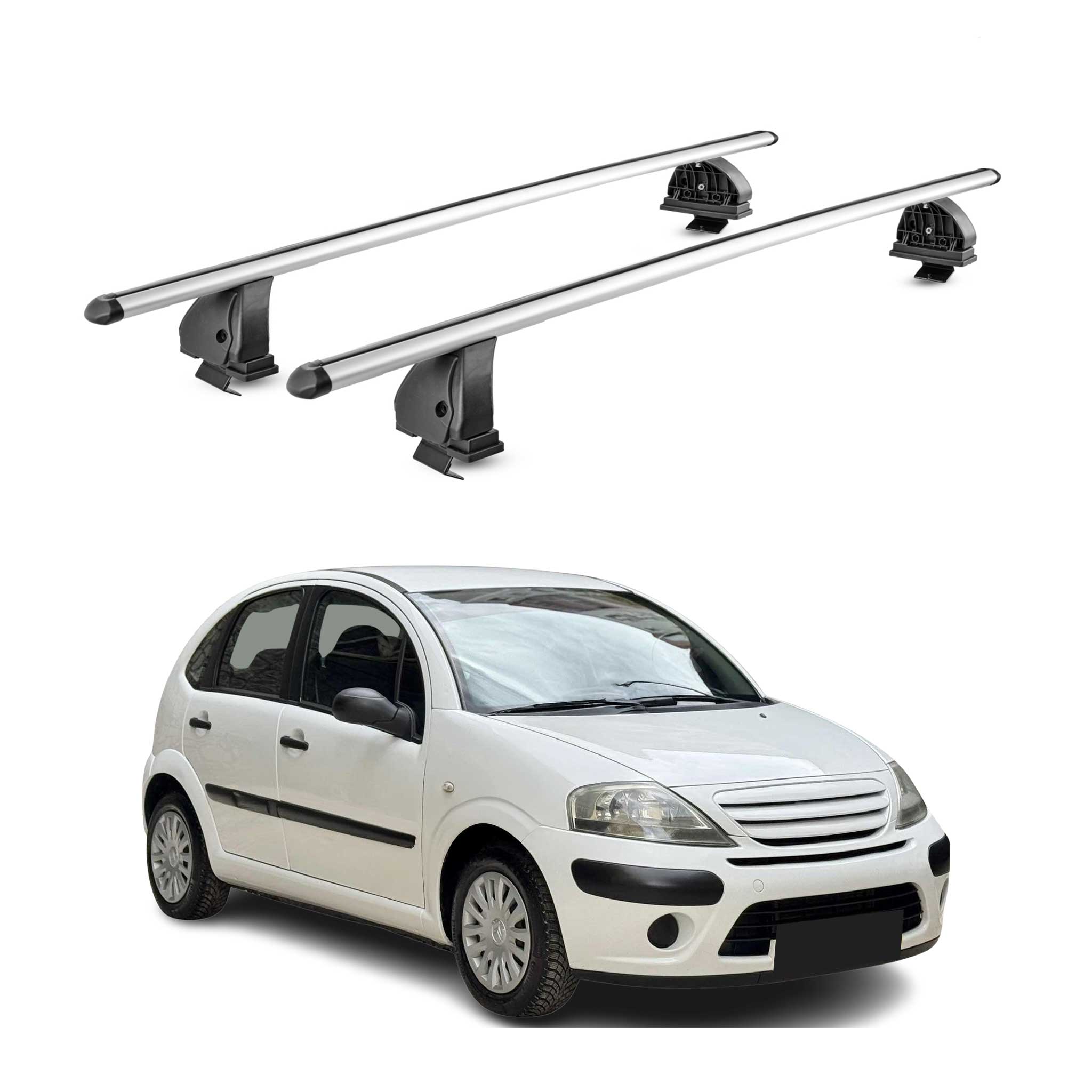 Barres de toit transversales Alu pour Citroen C3 I 2002-2009 TÜV 75 kg Gris 2Pcs