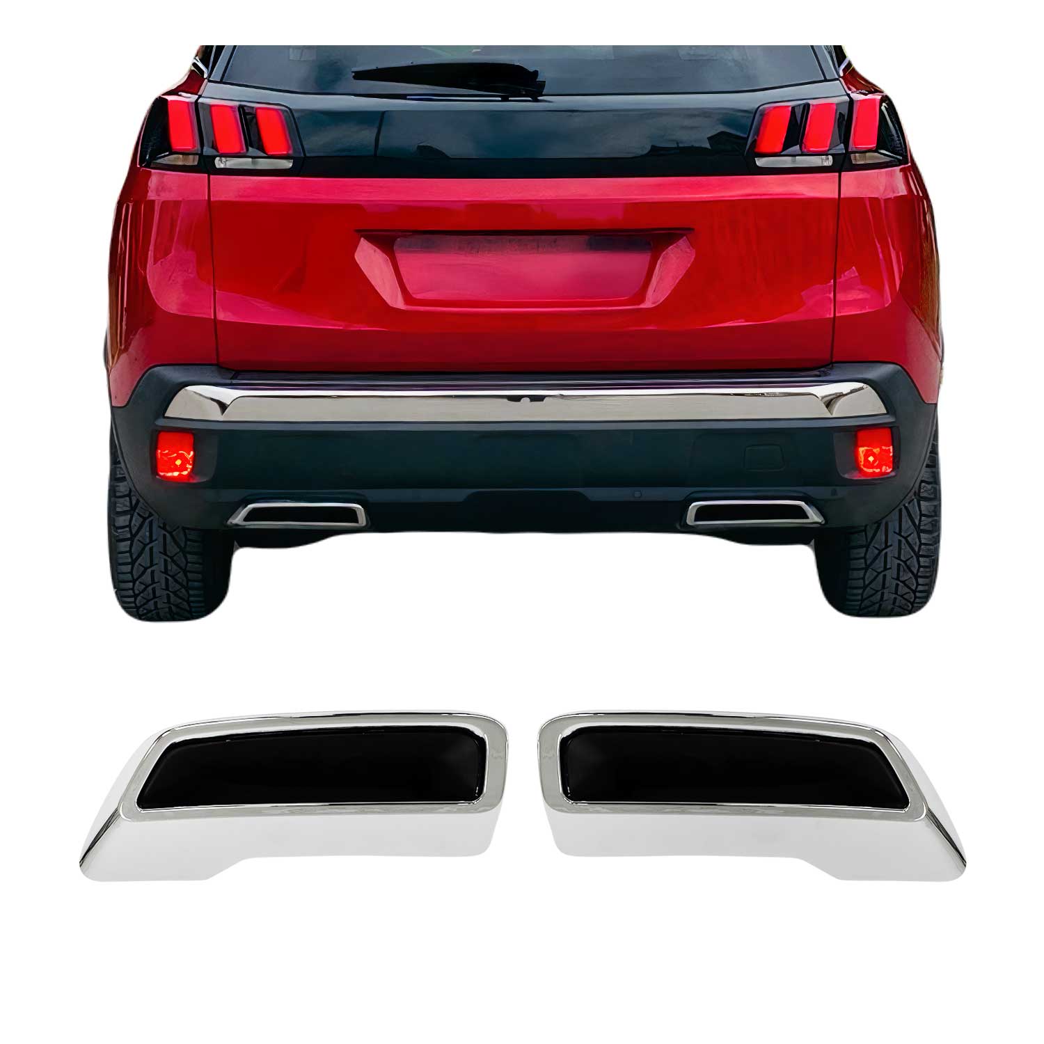 Cadre d'échappement pour Peugeot 3008 2016-2020 ABS Chrome Brillant 2Pcs