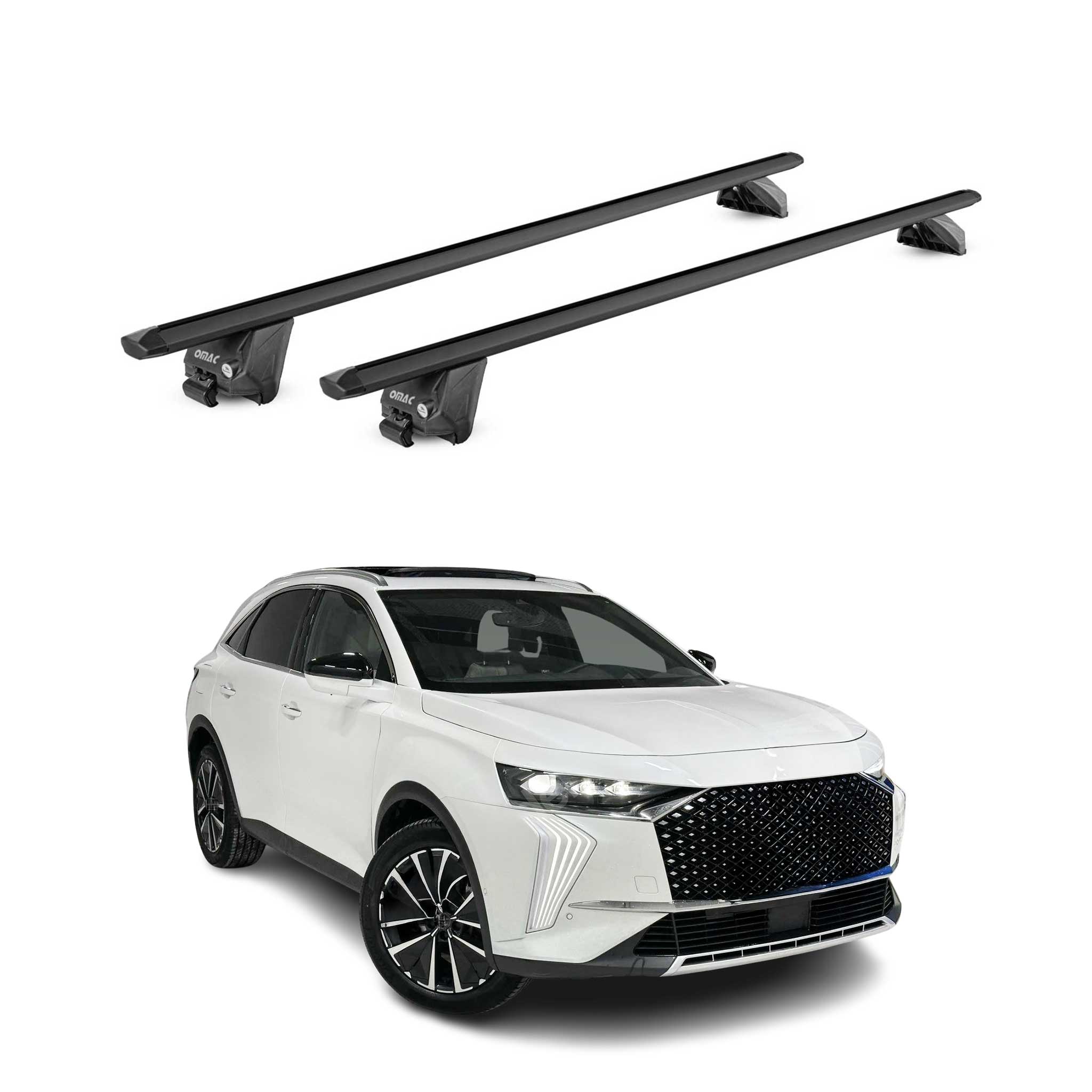 Barres de toit transversales pour DS7 Crossback / DS 7 2017-26 Alu Noir 2 pièces