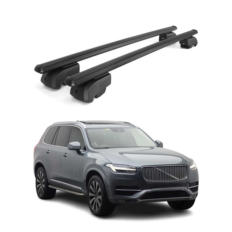 Barres de toit Transversales pour Volvo XC90 2017-2023 Aluminium Noir ABE