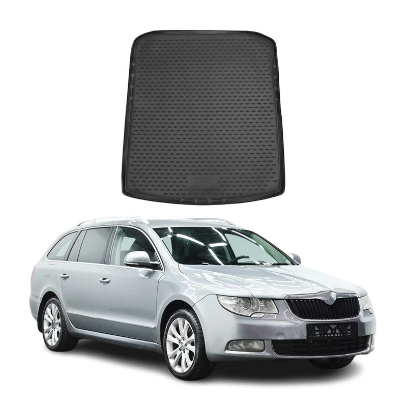 Tapis de Coffre pour Skoda SuperB 2008-2015 Break en Caoutchouc Noir