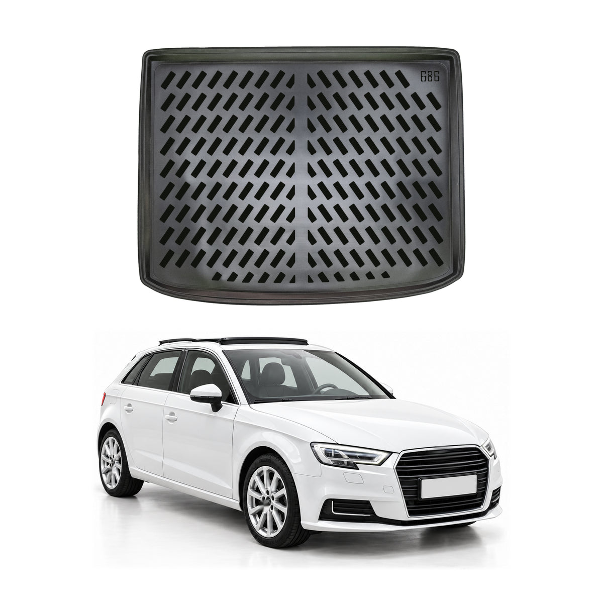 Tapis de coffre Supérieur pour Audi A3 2020-2027 Sportback Noir Caoutchouc TPE