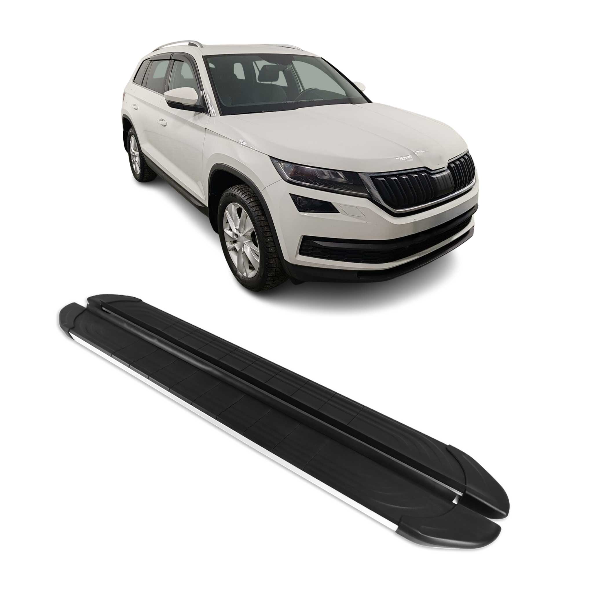 Marchepieds Latéraux pour Skoda Kodiaq 2017-2023 Aluminium Gris Noir 2Pcs