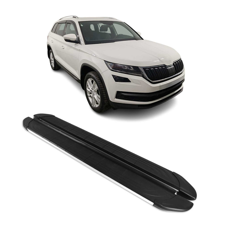 Marchepieds Latéraux pour Skoda Kodiaq 2016-2024 Aluminium Gris Noir 2Pcs